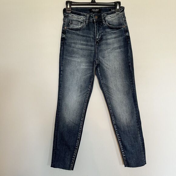 Judy Blue Jeans Womens 1/25 Blue Raw Hem Shelly High Rise Relaxed Fit Distressed - Picture 2 of 14